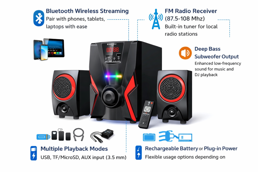 Modern speaker system with feature highlights