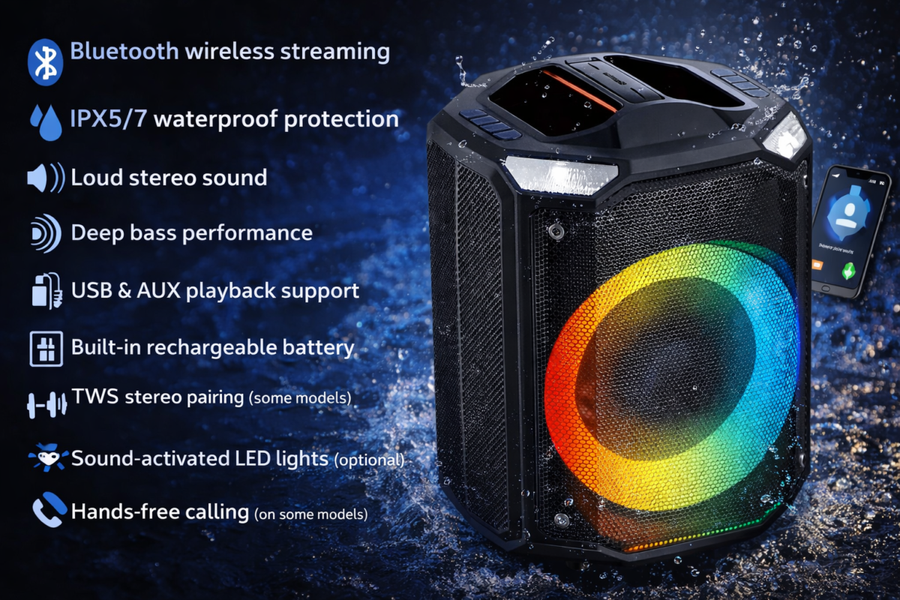 Waterproof party speaker with LED lights