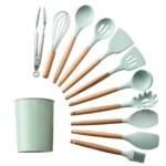 12 Piece Silicone Kitchen Utensils Set With Wooden Handles