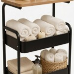 2 Tier Multifunctional Trolley W/Table Top-Black,Brown