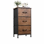3 Drawer Storage Cabinet Rustic Wood Metal Bedside Table