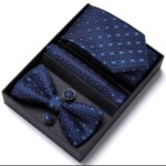 Men’s Silk Tie & Bow Tie Gift Set with Pocket Square-DARK BLUE
