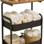 2 Tier Multifunctional Trolley W/Table Top-Black,Brown