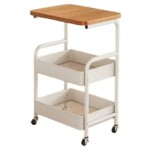 2 Tier Multifunctional Trolley W/Table Top-White,Brown