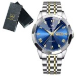 Elegant blue dial watch with stainless steel strap
