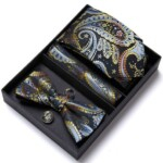 Men’s Silk Tie & Bow Tie Gift Set with Pocket Square-BLACK