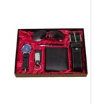 Men Gift Box Watch with Sunglasses, Leather Belt, Wallet, Pen & Keychain - Black