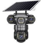 Wireless WiFi Solar Security Camera – Triple Lens 360° PTZ Outdoor CCTV with AI Human Detection & Colour Night Vision