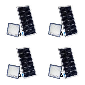 400W Solar Powered LED Flood Light With Panel and Remote- 4 Pack