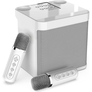 Portable Mini Wireless Bluetooth Speaker With 2 Karaoke Microphone White