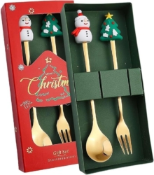 Gold Christmas Spoon and Fork Set